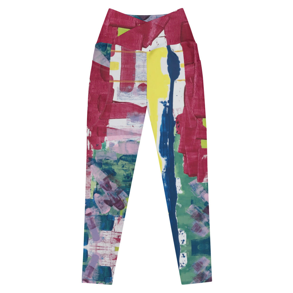 RED STRIPE Crossover Leggings with Pockets - ParrisPieces